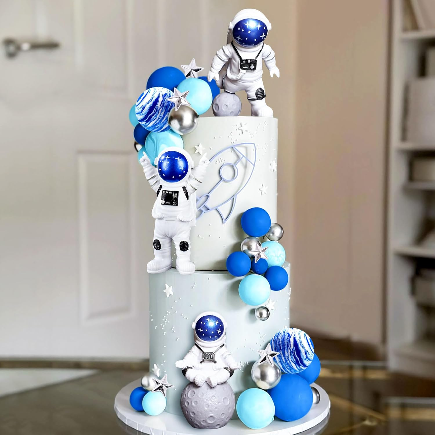 Jevenis Space Cake Toppers Outer Space Astronaut Rocket Stars Cake Decorations for Birthday Party Supplies Baby Shower image number 6