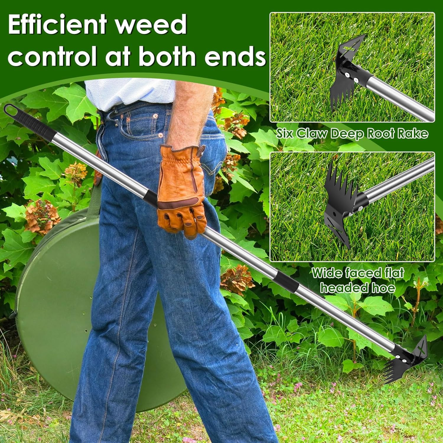 Stainless Steel Weed Removal Tool, Adjustable Length Weed Crack Remover, Upgrade Garden Weeder Tools, Double Head Weeding Puller Tool, Efficient for Vegetable Gardens Backyards image number 5