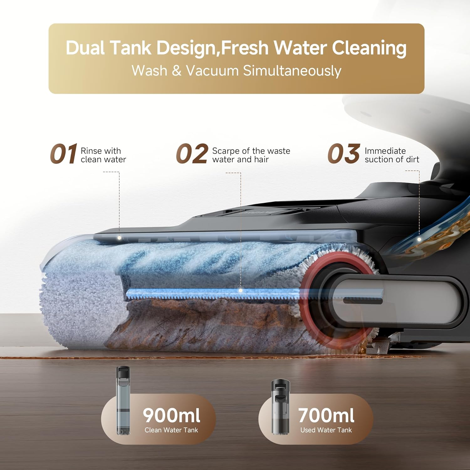 Dreame H12 Pro Cordless Wet Dry Vacuum Cleaner, Hot Air Drying, Self-Cleaning, Dual-Sided Edge Cleaning, Smart Messes Detection, 35Min Long Runtime, Smart Floor Washer for Hard Floors - H14 Pro image number 6