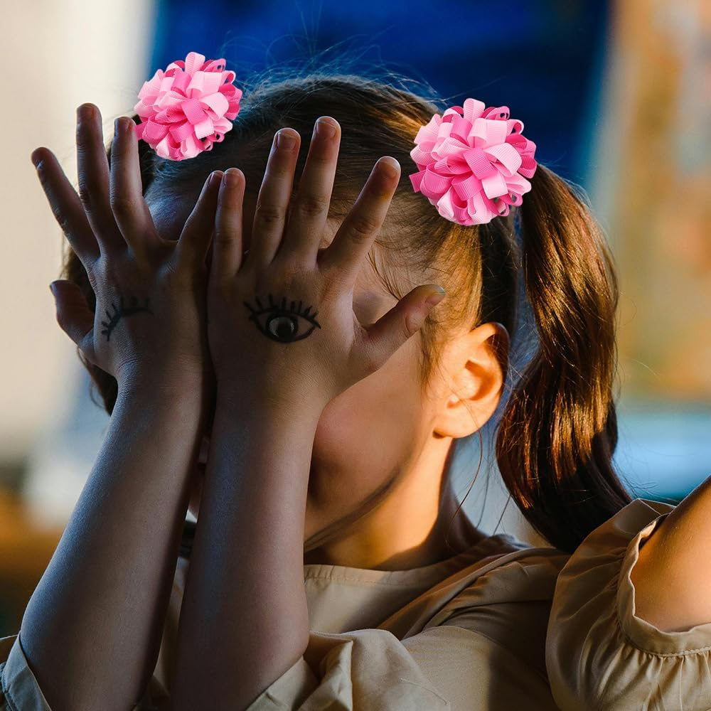 2 PCS Curly Korker Hair Bows Ties Elastic Pink Hair Ribbons Ties for Kids Girls Cute Cheerleading Hair Rubber Bands Boutique Hair Ponytail Holders for Long Hair Accessories, Pink