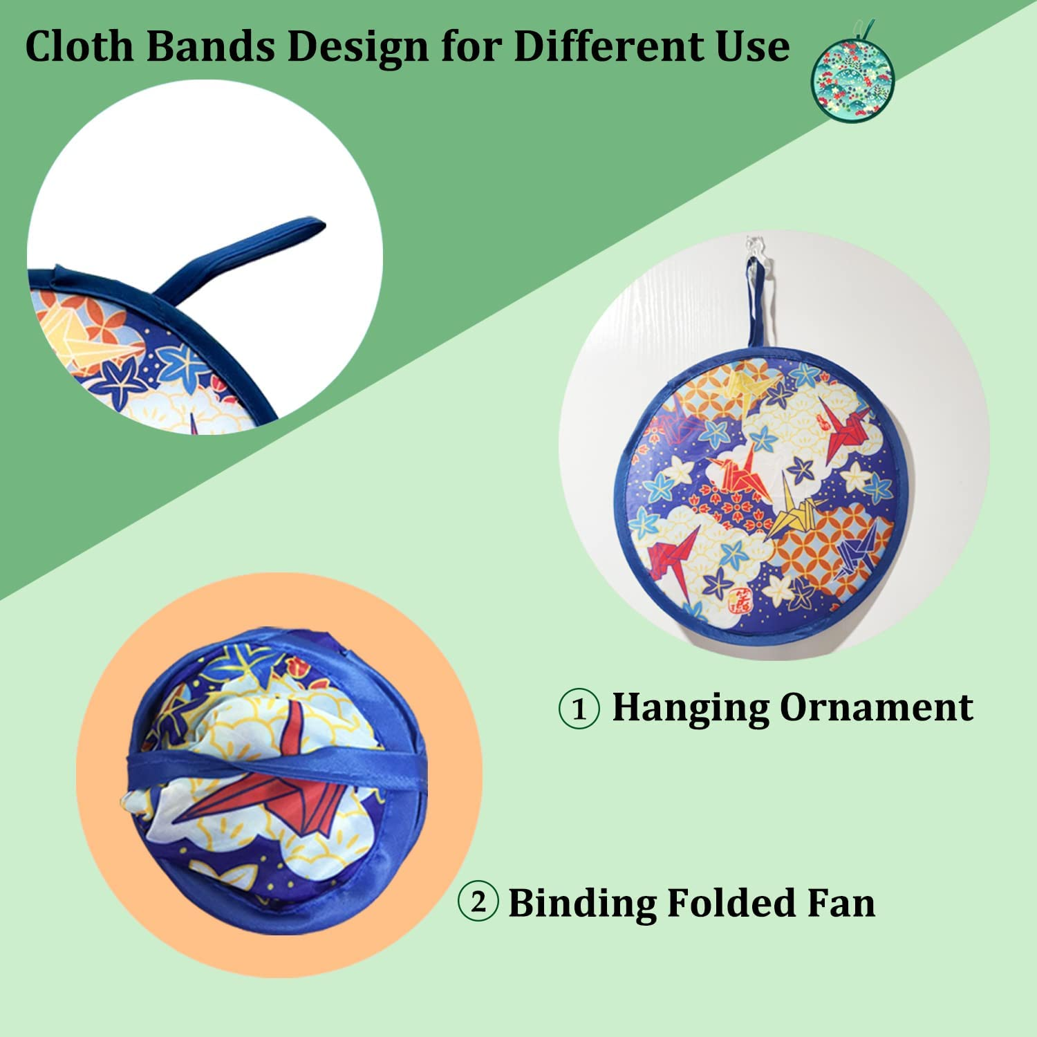 MXY Foldable Fan Japanese Style Summer Handheld round Folding Fan Beautiful Pattern Festival Decor Wedding Home Decoration 4 Units Different Patterns image number 5