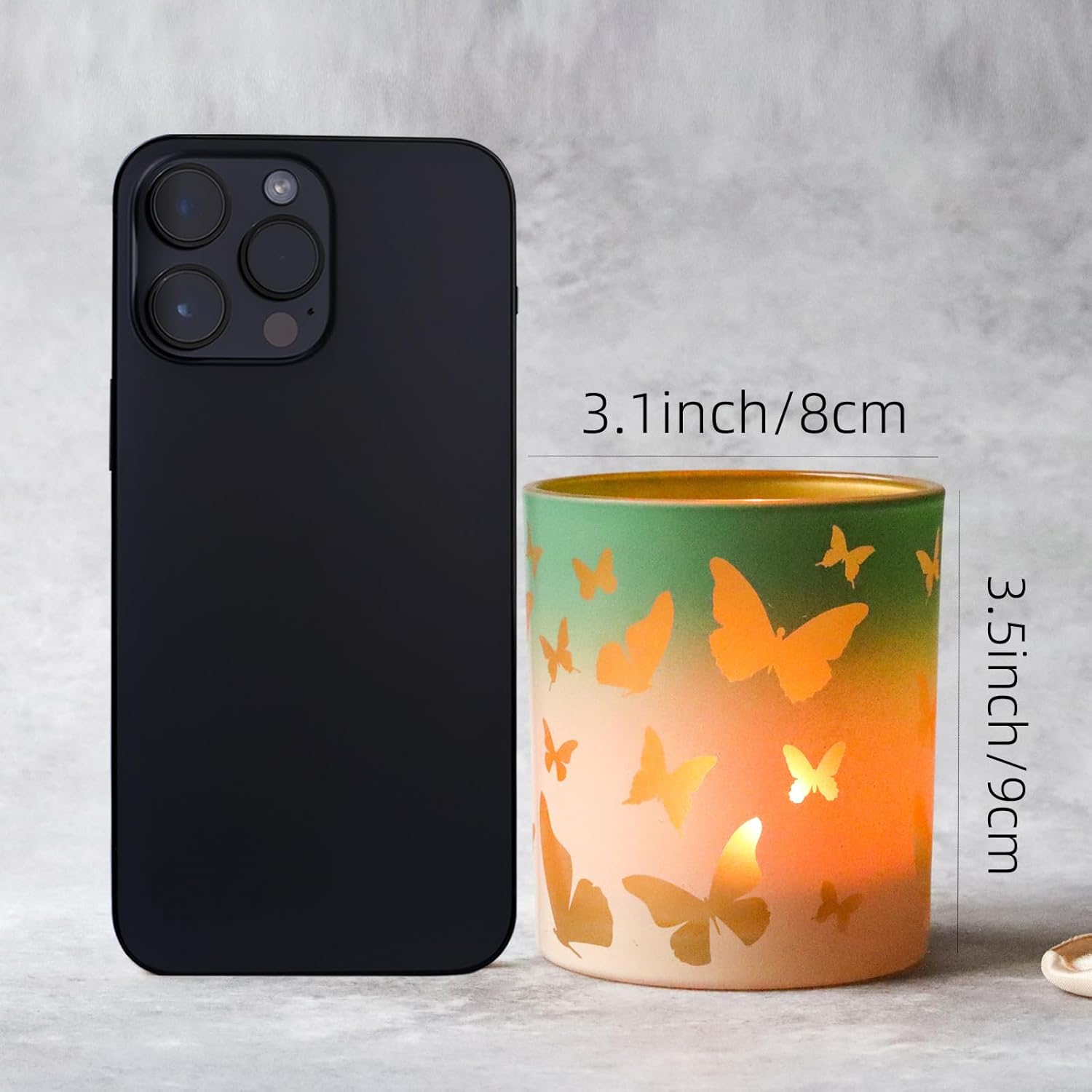 Glass Candlestick Holder, Birthday Gifts for Mom, Delicate Gifts for Women/Her, Butterfly Glass Tea Light Candle for Home Dining Table Office Desk Party Decoration Candle Holder, Green image number 3