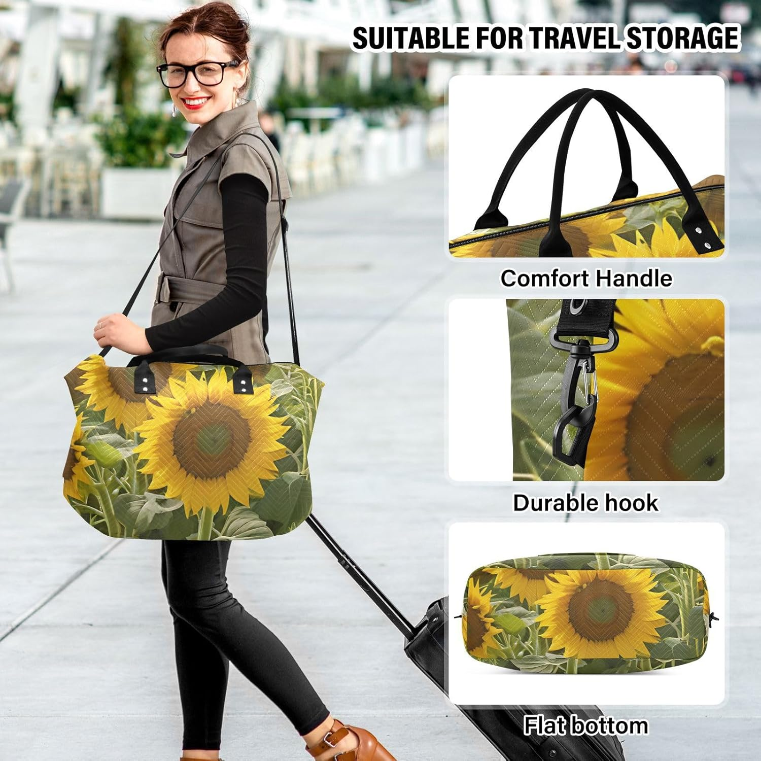 XYMZR Travel Duffel Bag, Sunflower Painting Sports Tote Gym Bag, Shoulder Weekender Overnight Bag for Women Men, Carry on Luggage with Toiletry Bags, Multi-Colored, Utility