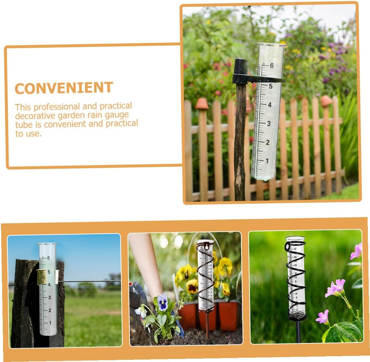 SUPVOX 4Pcs Glass Rain Gauge Tubes Scale, Professional Outdoor Rainfall Measuring Cylinders 6-Inch 7-Inch, Test Tube Rain Gauge for Garden and Home Use image number 4