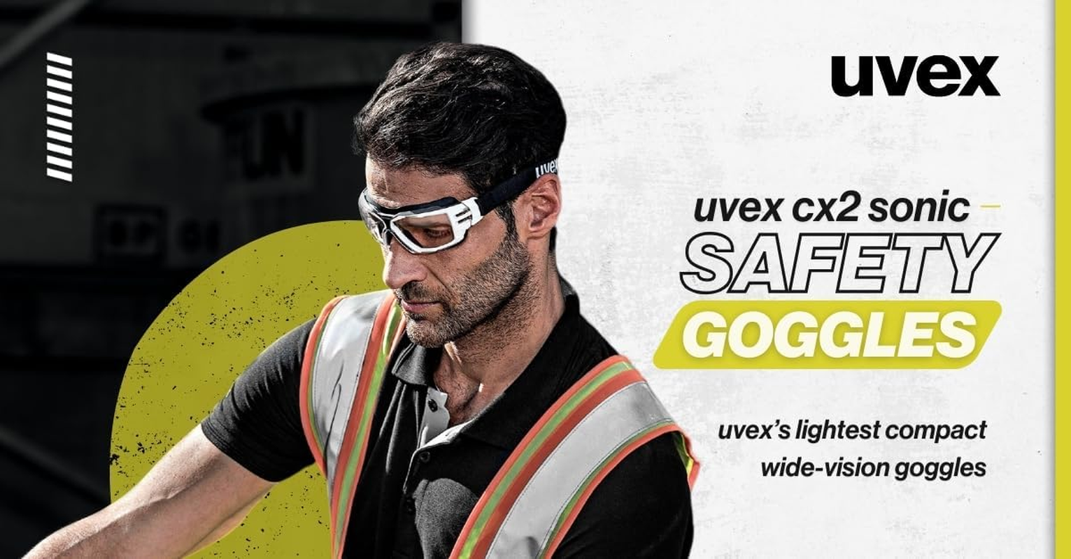 Uvex Pheos Cx2 Sonic Safety Goggles &ndash; White/Black Frame | Grey (23% VLT), Clear and CBR65 Lens Options | Anti-Fog & Scratch-Resistant Goggles, Soft Seal Frame, Low-Profile Design image number 1