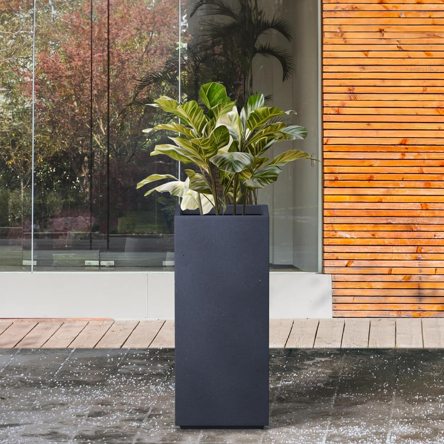 Kante RF0002A-C60121 Lightweight Concrete Modern Rectangle Outdoor Planter, Charcoal - Weathered Concrete image number 5