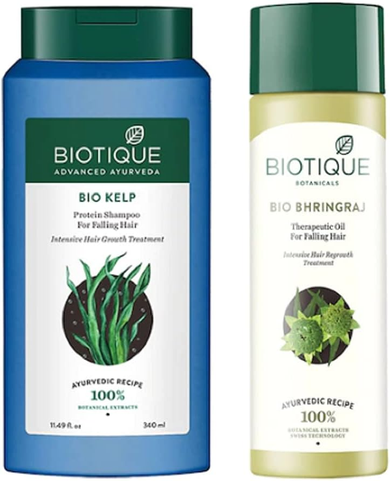 Biotique Bio Kelp Protein Shampoo for Falling Hair,340Ml|Bio Bhringraj Therapeutic Hair Oil for Falling Hair, 200Ml|Set of 2 Items image number 1