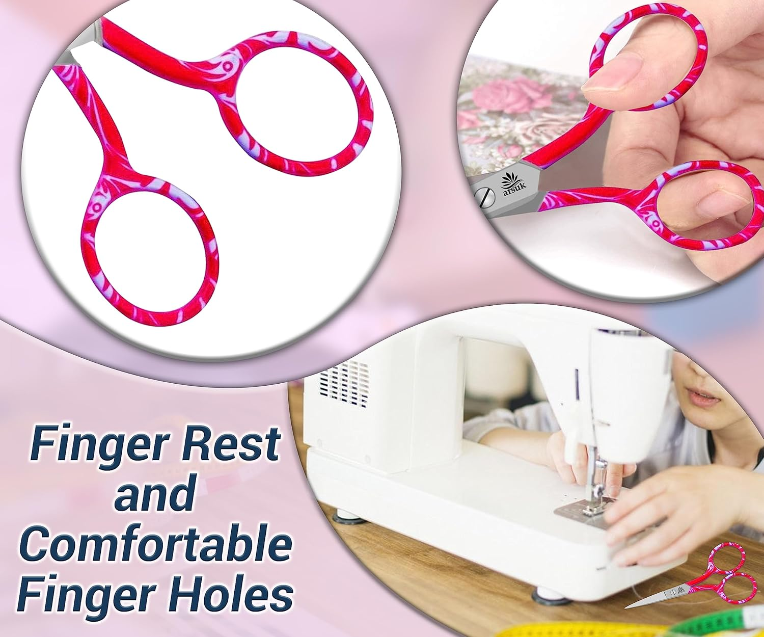 ARSUK Embroidery Scissors Sharp Fine Mini Bulk Vintage, Stork and Fancy Pack for Adults Multi Pack (Black, Orange, Pink, Gold) Metal Stainless Steel Small (Fancy Pink Zebra) - Fancy Pink Zebra image number 6