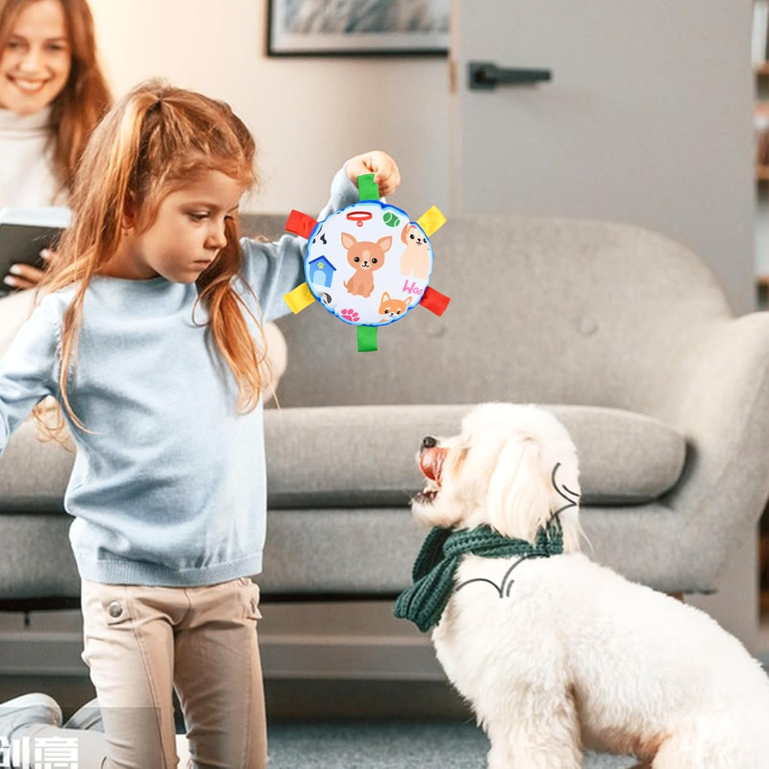 MIGIFTDY Dog Plush Ball Squeak Toys, Soft Dog Squeaky Dog Toy, Puppy Birthday Gifts, Dog Tug Toy, Pet Plush Toy Reduces Anxiety Boredom Dog Chew Toys, Interactive Dog Toys for Medium & Large Dog (B) image number 3