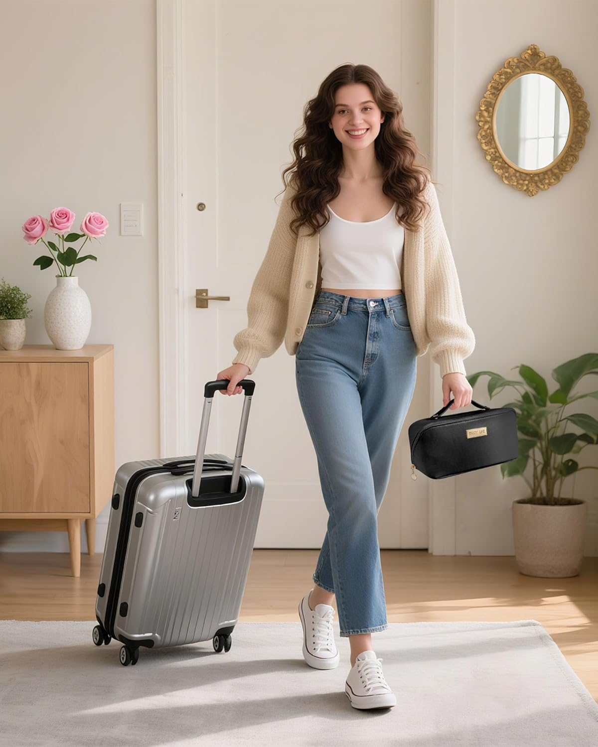 BEENLOVE Women'S Toiletry Bag Cosmetic Bag Makeup Bag Travel Makeup Bag, Aa-Black, 24,13 &times; 12,7 &times; 12,7 Cm, Superior and Distinctive - Aa-Black image number 4