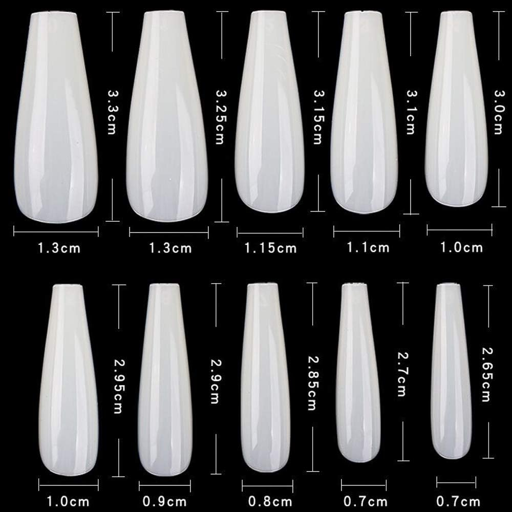 600Pcs Long Coffin Fake Nails - Full Cover Natural Ballerina False Nail Acrylic Nail Tips with Case, Artificial Nails10 Sizes for Nail Salons and DIY Manicure