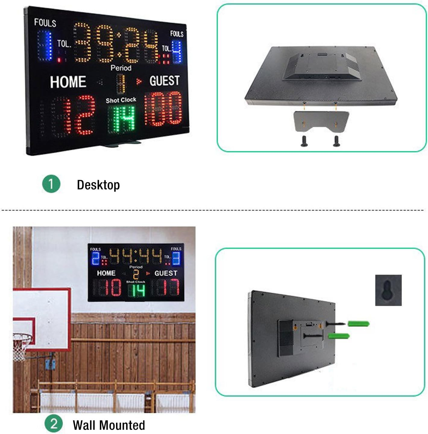 Electronic Basketball Scoreboard, 15 Digits High Brightness Multifunctional Digital Scoreboard Built in Speaker Editable Portable Score Keeper with Remote Control image number 5