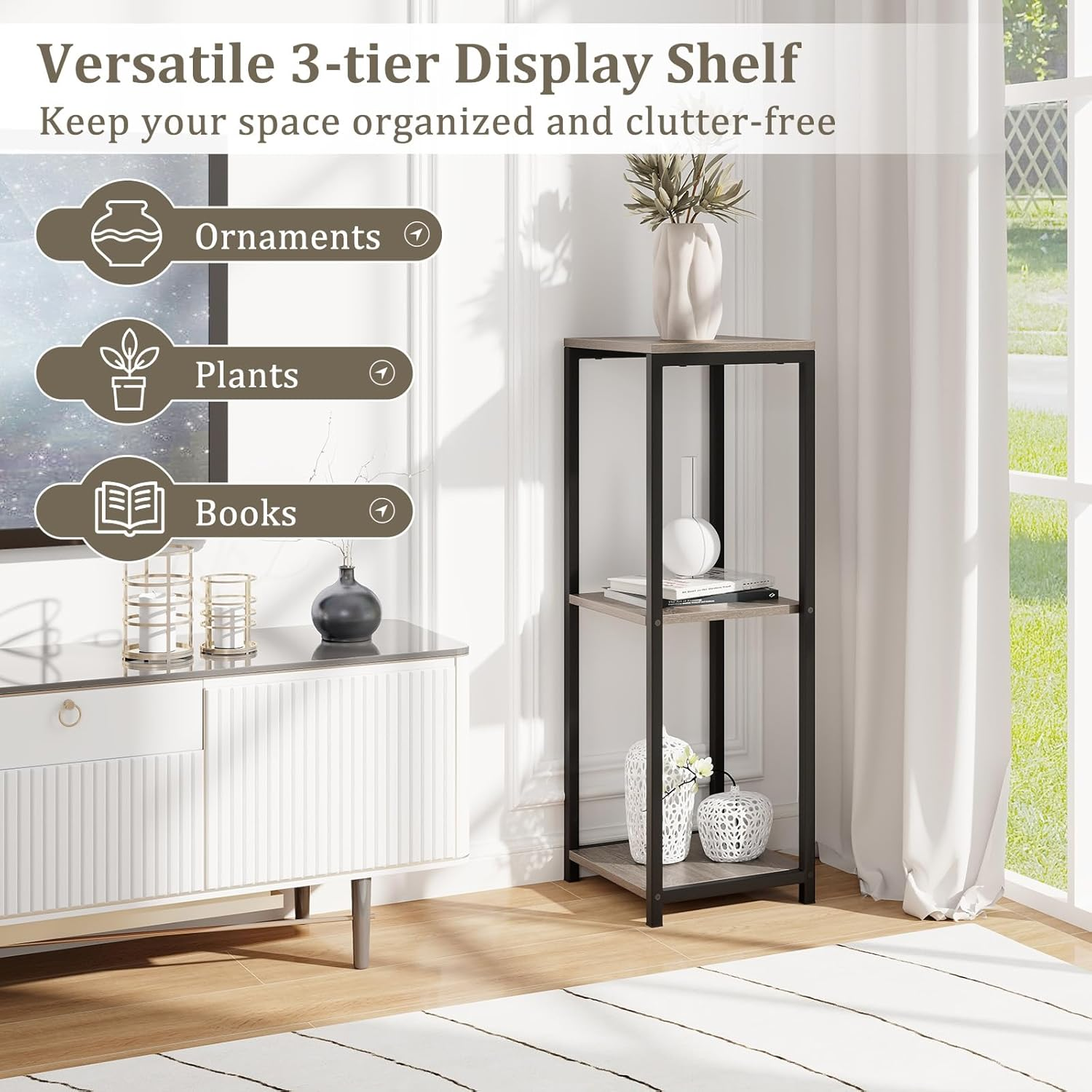 Costway 3 Tier Tall Metal Plant Stand, Corner Plant Holder with Metal Frame, Anti-Tipping Device, Freestanding Tiered Display Shelf, Square Flower Pot Organizer for Balcony, Living Room, Office image number 4