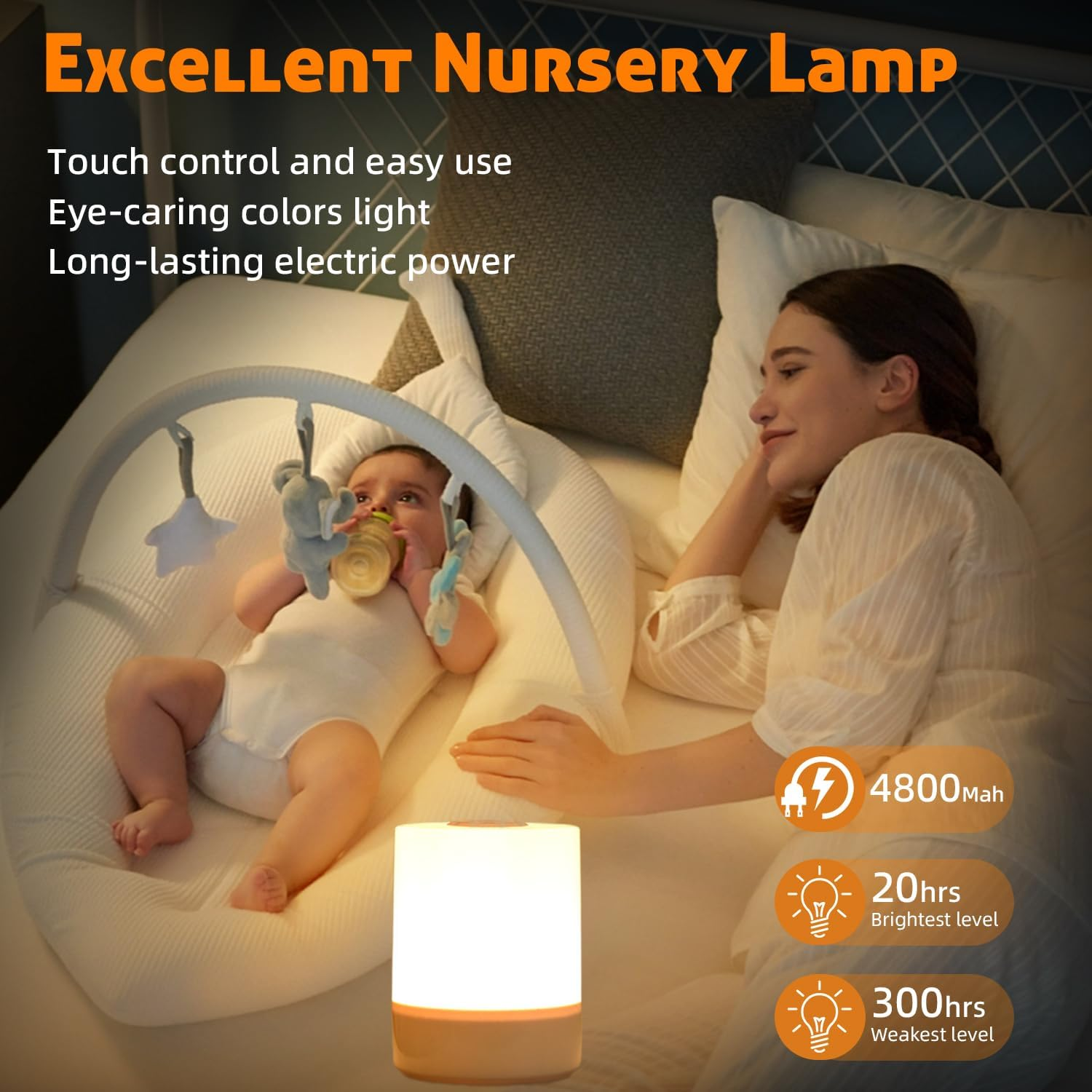 Night Light, Nightlight with Touch Control, Touch Lamp with Stepless Dimming, Nursery Lamp with 3 Colors White/Natural/Warm, Bedside Lamp for Night image number 3