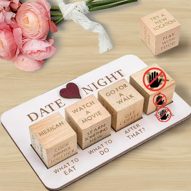 FOWSEEK Date Night Dice, Funny Date Night Idea Dice for Couples, Portable Wooden Dice Kit for Wife Husband Girlfriend Boyfriend Couples Games Valentine'S Day Wedding Anniversaries Birthdays Gifts image number 4