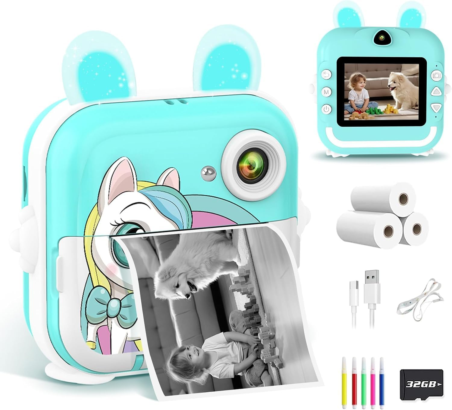 PTHTECHUS&reg; Kids Camera Instant Print, 2.4 Inch IPS 1080P Instant Camera for Kids, 48MP HD Digital Video Recorder with 32GB SD Card, Christmas Birthday Portable Toy for Age 3-12 Girls Boys ﻿ (Blue) image number 6