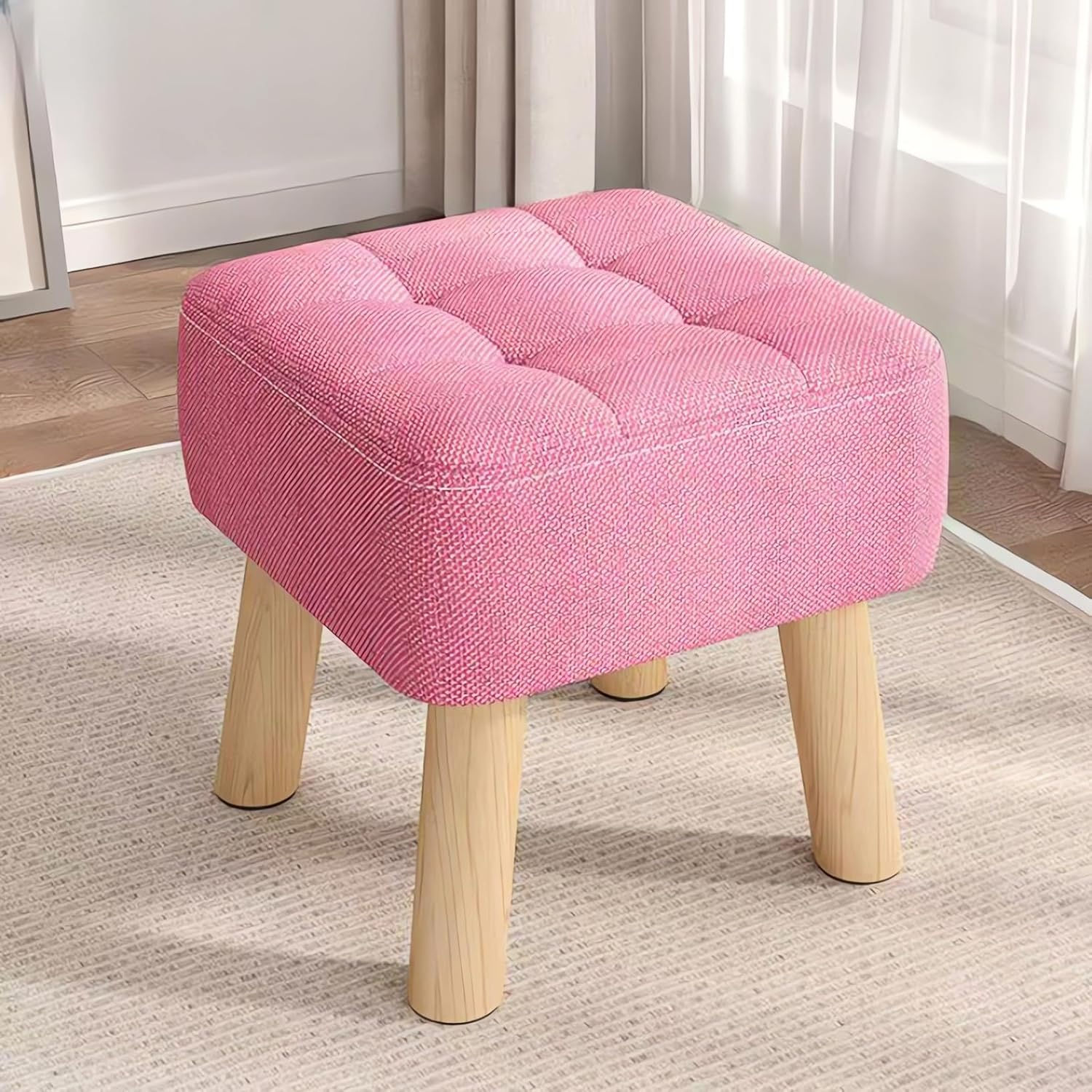 Modern Ottoman Footstool with Wooden Legs, Multiple Colours Available, Square A181 (B Gray)