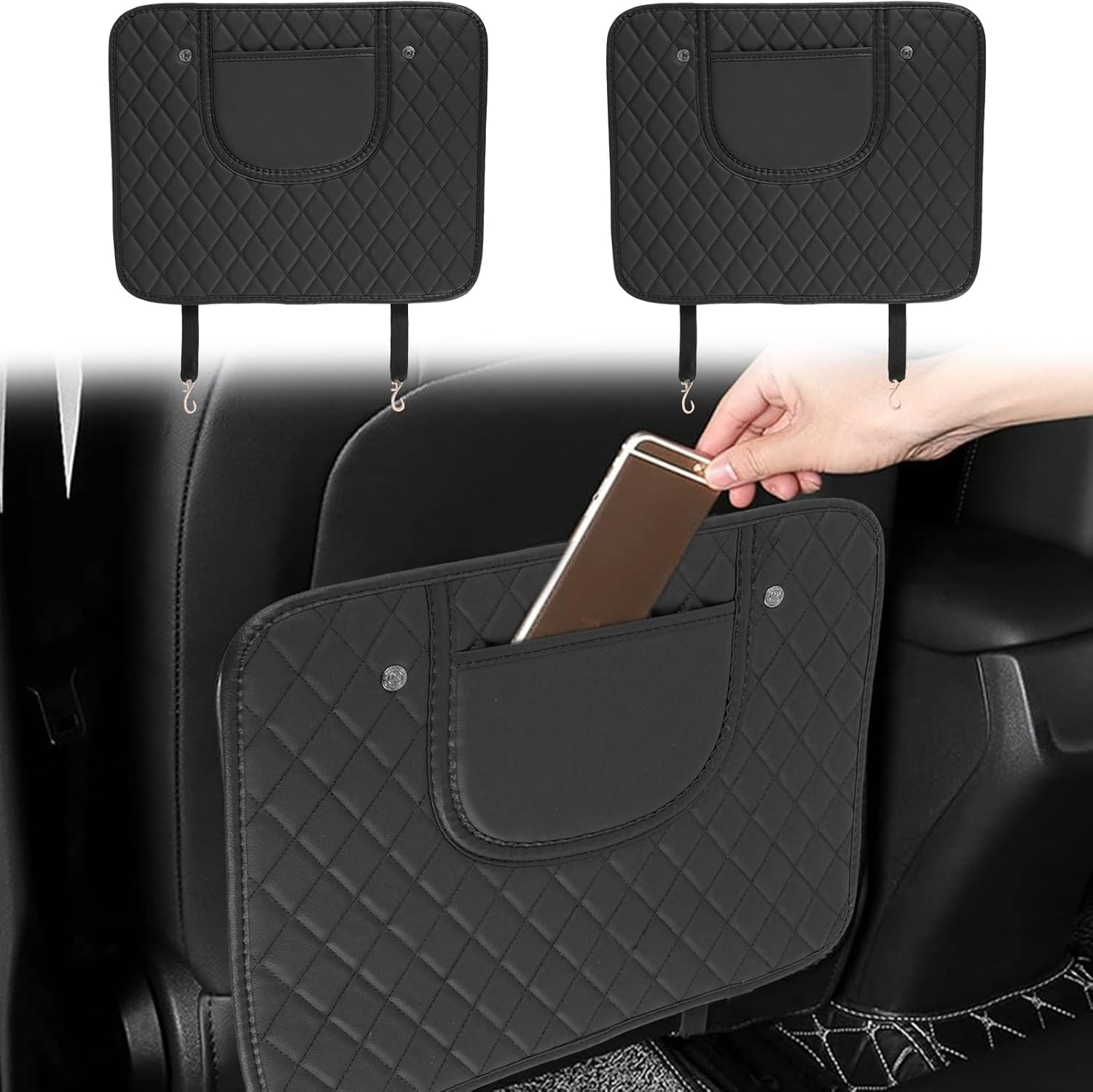 2Pcs Car Kick Mats Leather Backseat Protector Pad with Storage Bag Waterproof Auto Back Seat Covers Prevent Dirt and Trampling Universal Car Back Seat Protector Mat for Car
