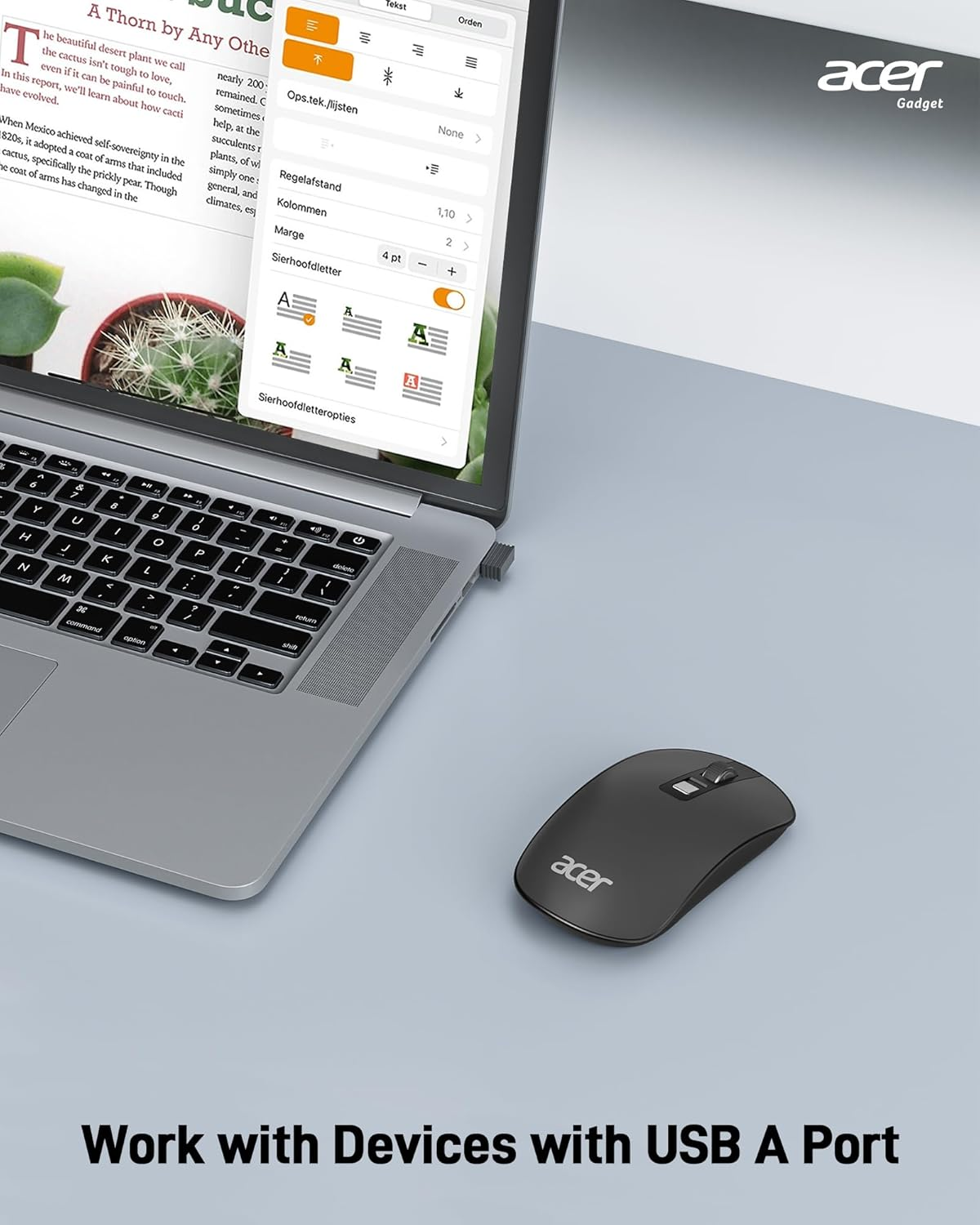 Acer Wireless Mouse for Computer, 1600 DPI Adjustable, 2.4G USB Cordless Silent Mice with Nano Receiver, for Laptop, Computer, PC, Macbook, Chromebook - Black image number 4