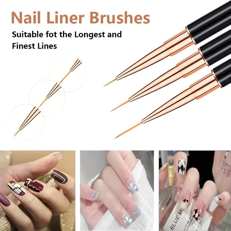 Nail Art Brushes Set - Professional 5Pcs Double-Ended Acrylic Nail Art Brushes Liner Detail Thin Brushes for Drawing Design Brushes Gel Builder Brushes 3D Nail Art Tools for Salon at Home DIY Manicure Nail Art Tool Kit (Black)