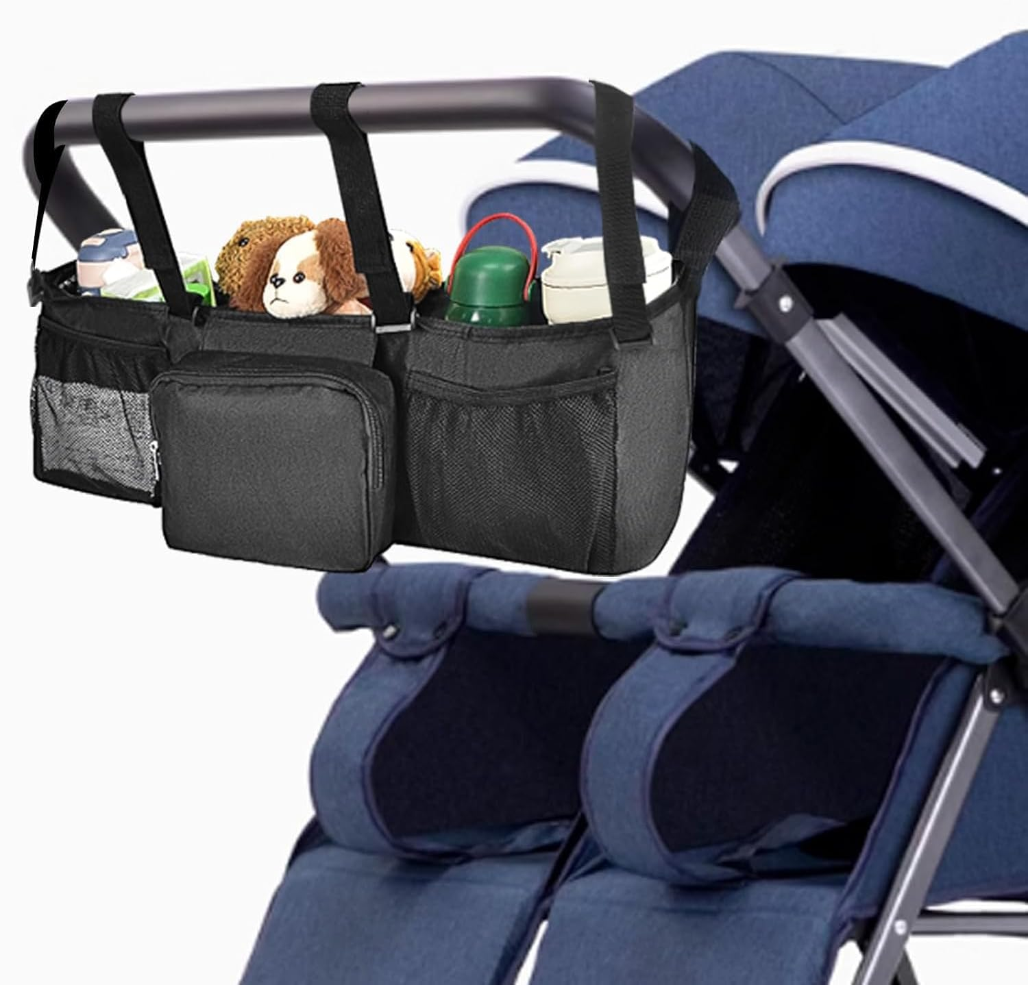 Stroller Organizer for Double Strollers - Large Storage Bag with Bottle & Cup Holders, Parent Console for Side-By-Side & Jogger Strollers, Durable & Spacious Accessory image number 5