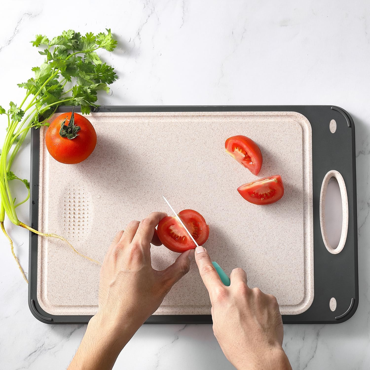Ssnddm Double-Sided Cutting Board for Kitchen - 304 Stainless Steel & Wheat Straw PP, 14&rsquo;&rsquo;&times;9.6&rsquo;&rsquo;, Easy to Clean, Perfect for Separating Fruits/Vegetables and Meat image number 5