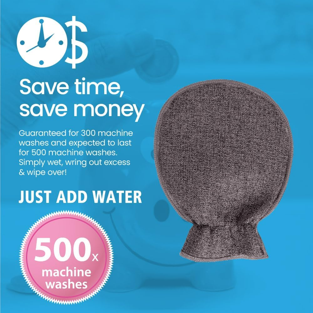 White Magic Eco Cloth Bathroom Cleaning Glove, Charcoal - Dual-Sided Scrubbing & Polishing, Chemical-Free Streak-Free Clean, Made with Recycled Plastic, Machine Washable, 26X20.5Cm image number 6