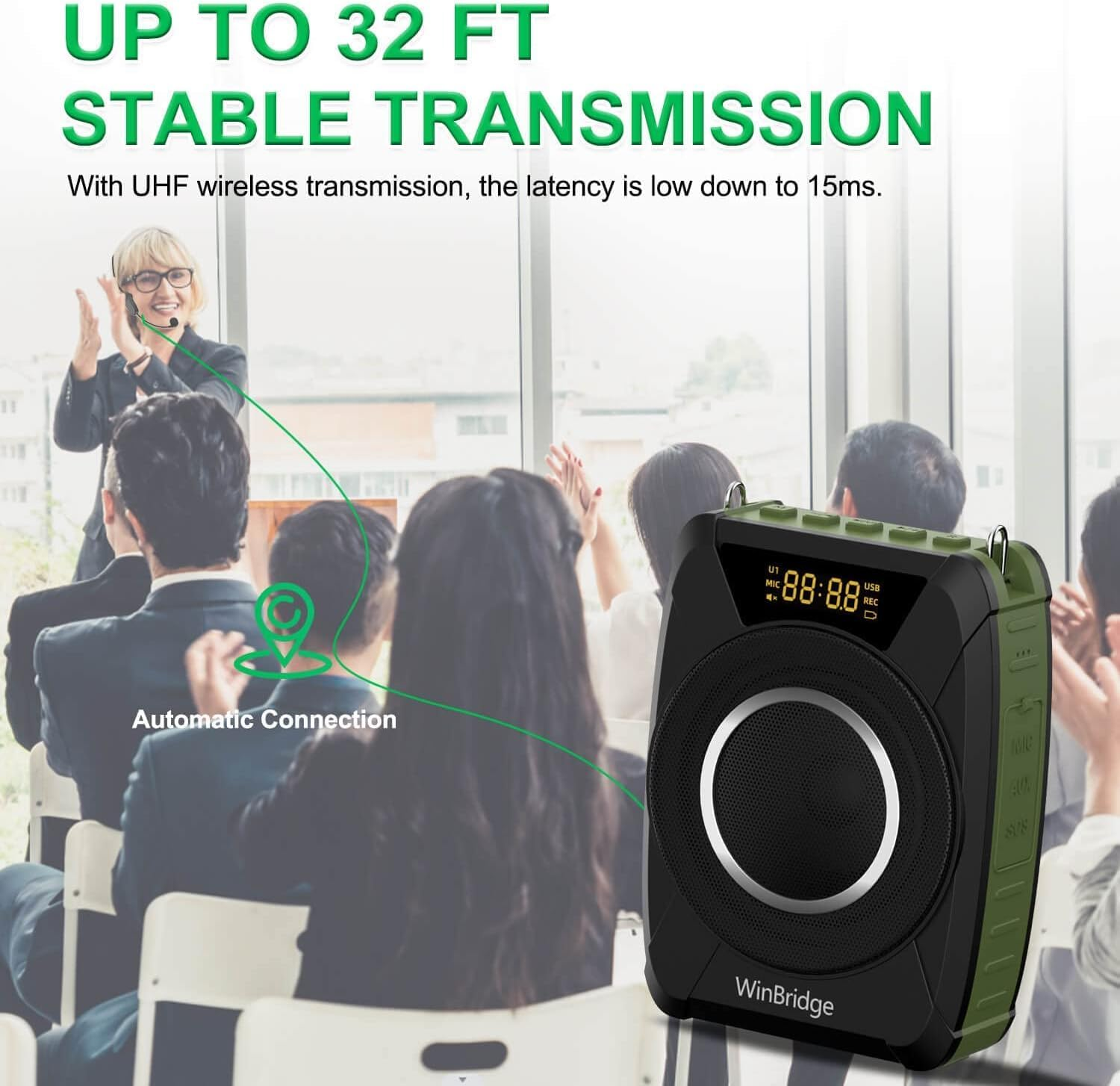 Bluetooth 5.0 Voice Amplifier with Wireless Micropohne Headset, 3 in 1 Waterproof Speaker, Wireless Voice Amplifier and Siren, 20W Loudly Portable Megaphone PA System for Teachers image number 5