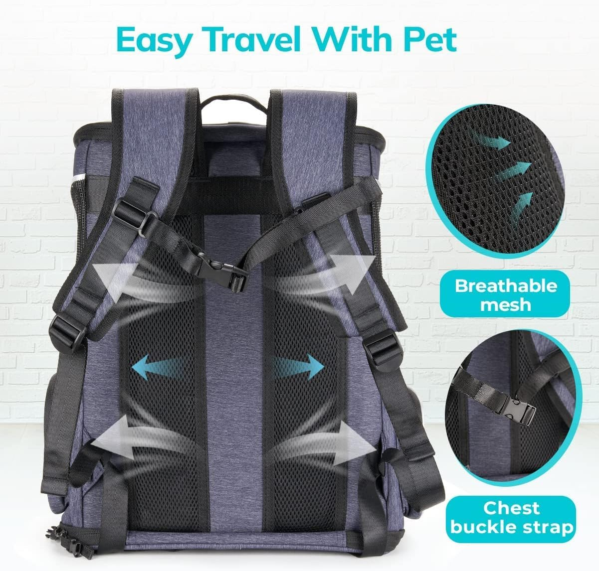 Morpilot Cat Backpack Dog Backpack for Cats and Small Dogs 7 Kg, Foldable Pet Backpack with Inner Safety Lead and Shell