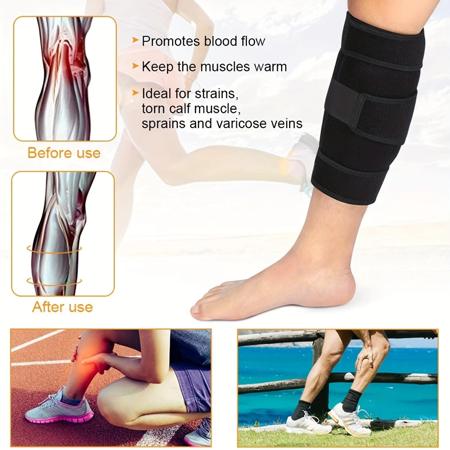 Calf Brace Pain Relief Compression Sport Shin Splint Support Sleeve Leg FAST (Right) image number 1