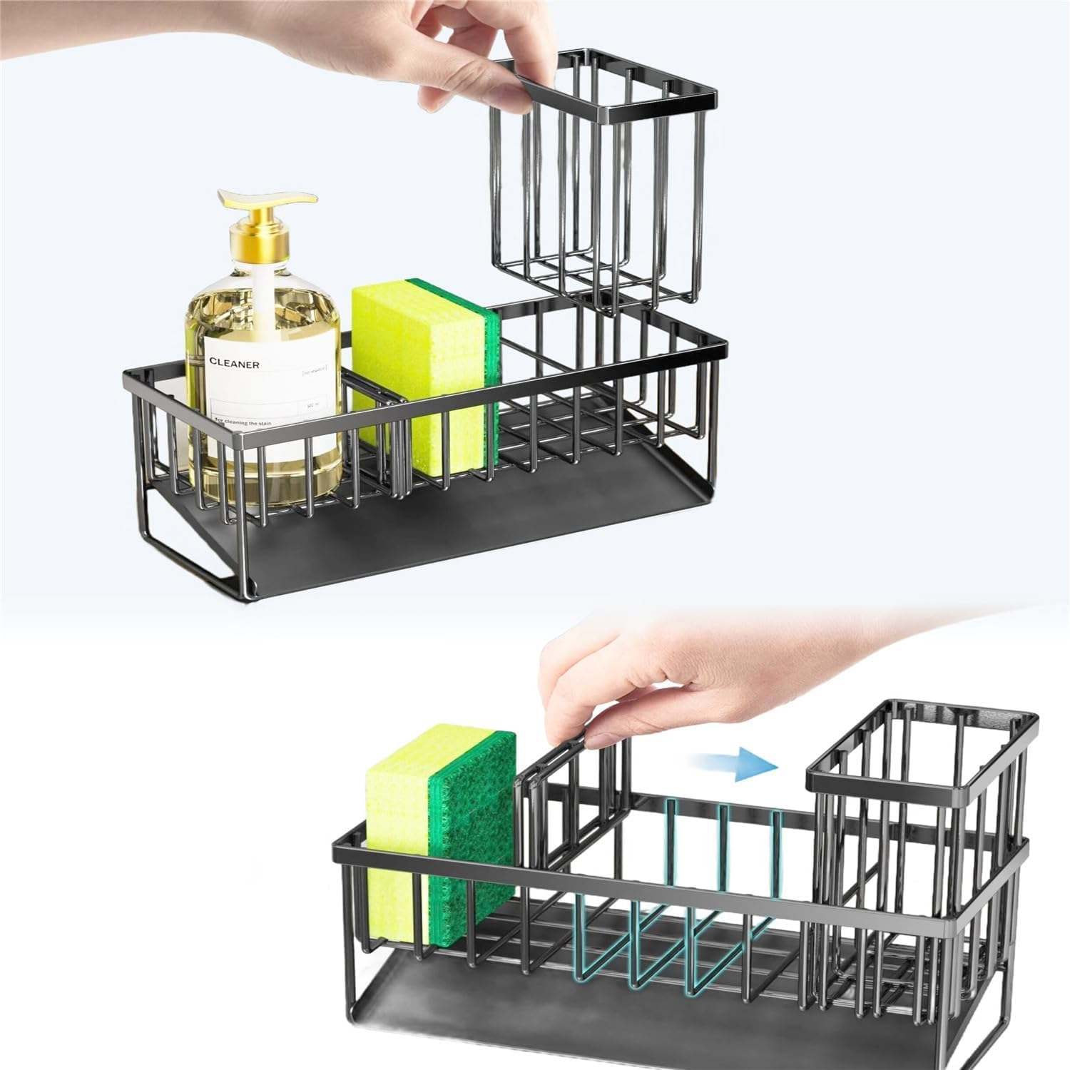 Rust-Resistant Kitchen Sink Organizer | Self-Draining 45&deg; Drip Tray & Detachable Brush/Scrubber Holder | Towel Rack, Sponge Storage & Space-Saving Design for Sink Accessories