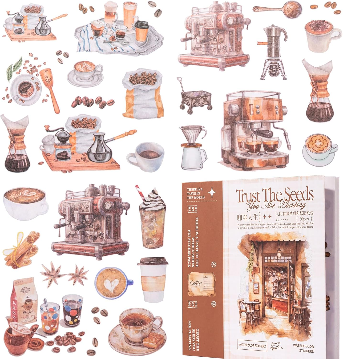 Yagcu Scrapbook Sticker Book, 50 Sheets Journaling Stickers, Junk Journal Supplies, Pre-Cut Aesthetic Washi Materials, Watercolor Scrapbooking for Adults, Decorative Ephemera Planner Arts Craft