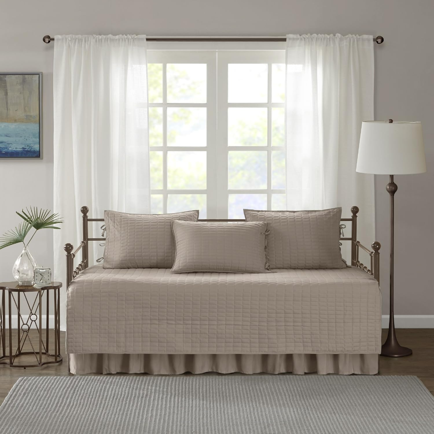 Comfort Spaces Daybed Cover - Luxe Double Sided-Quilting, All Season Cozy Bedding with Bedskirt, Matching Shams, Kienna Taupe 75"X39" 5 Piece image number 1