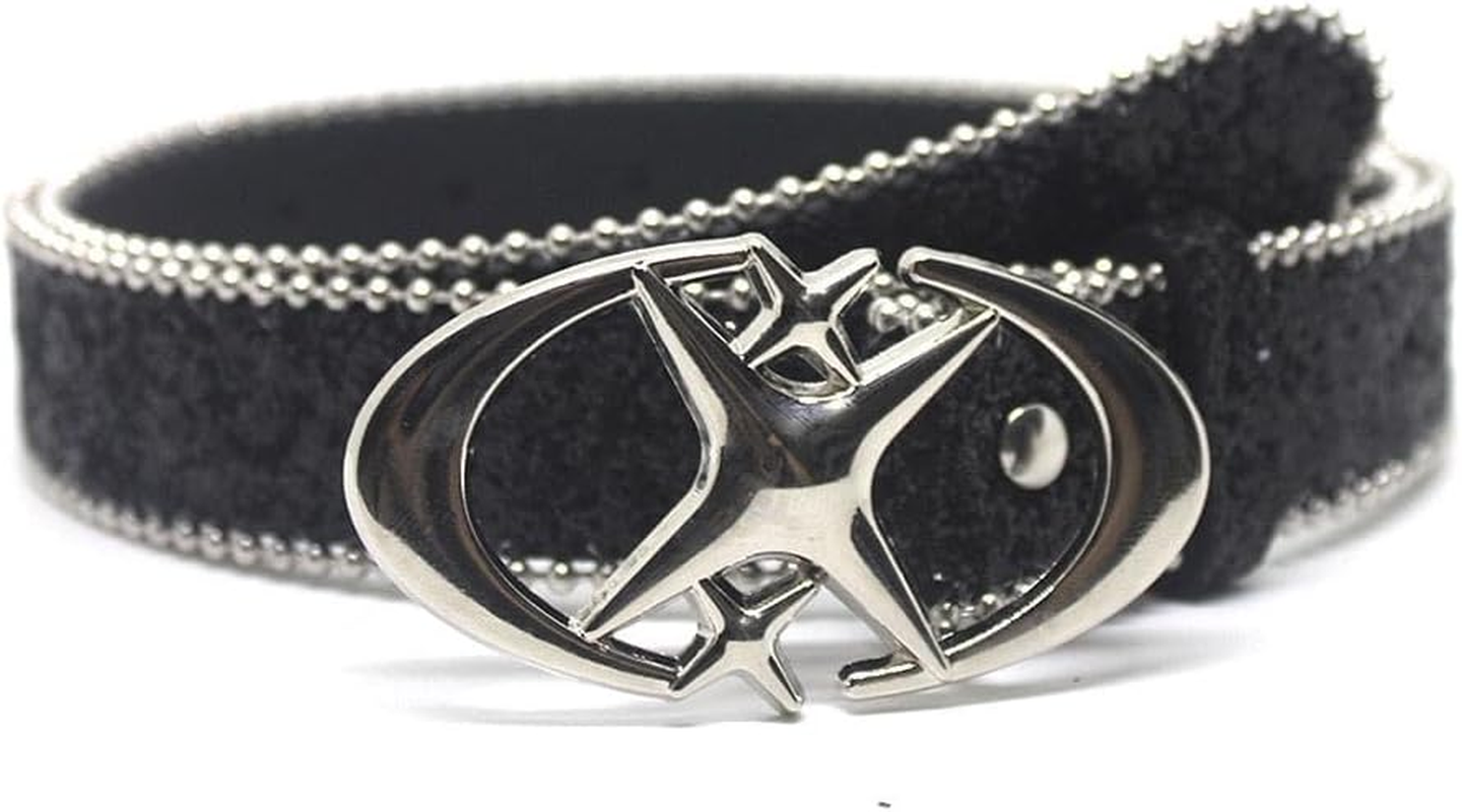 Punk Star Moon Belt Y2K Glitter Rhinestone PU Leather Waist Belt for Women Men Jeans Dresses Gothic Waistband