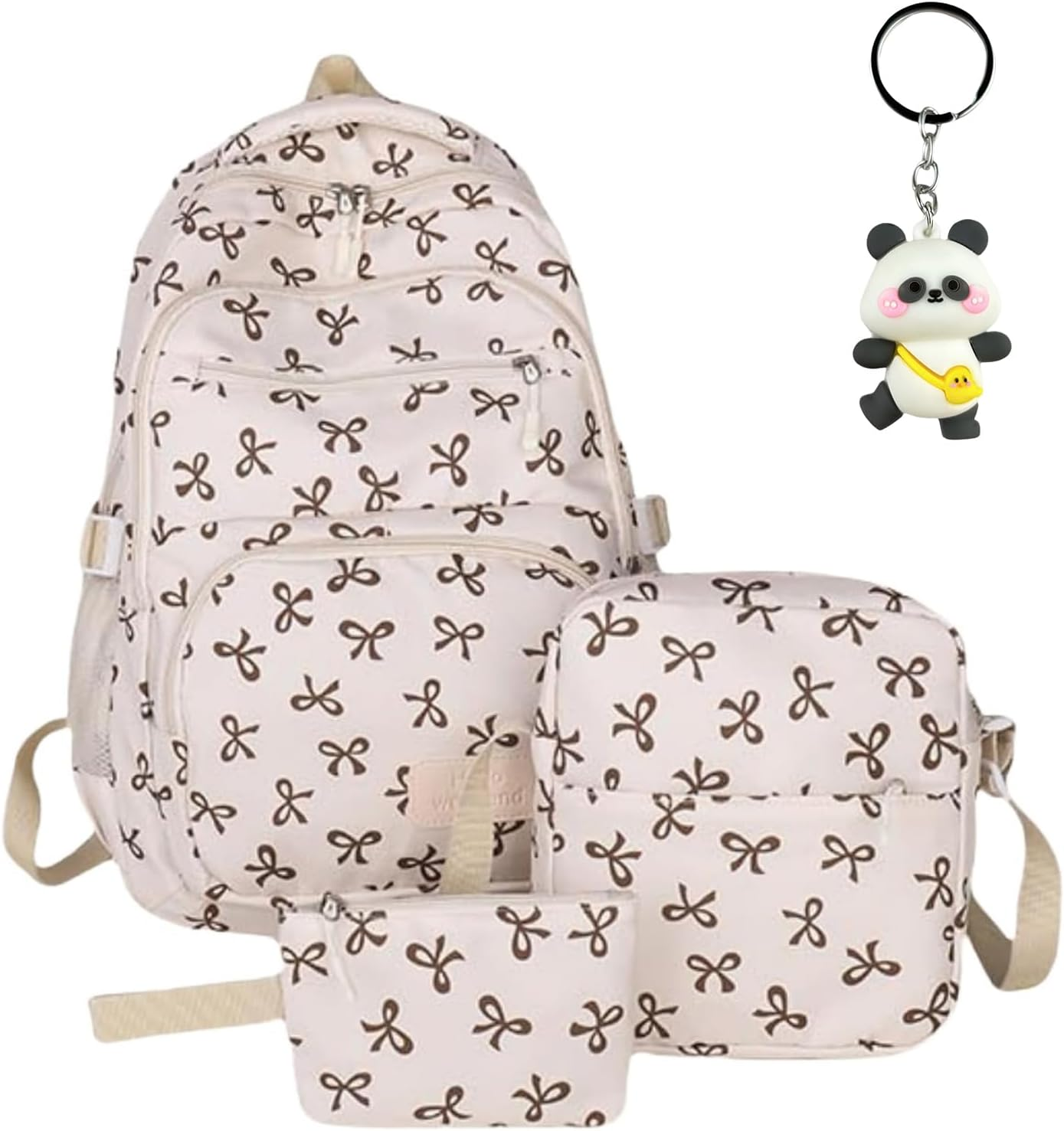 3PCS Bow School Bags for Girls, Cute Bows Backpack Set for School, Girls School Bag and Lunch Box Set, Kawaii Rucksack for Teenage Secondary Primary Middle School