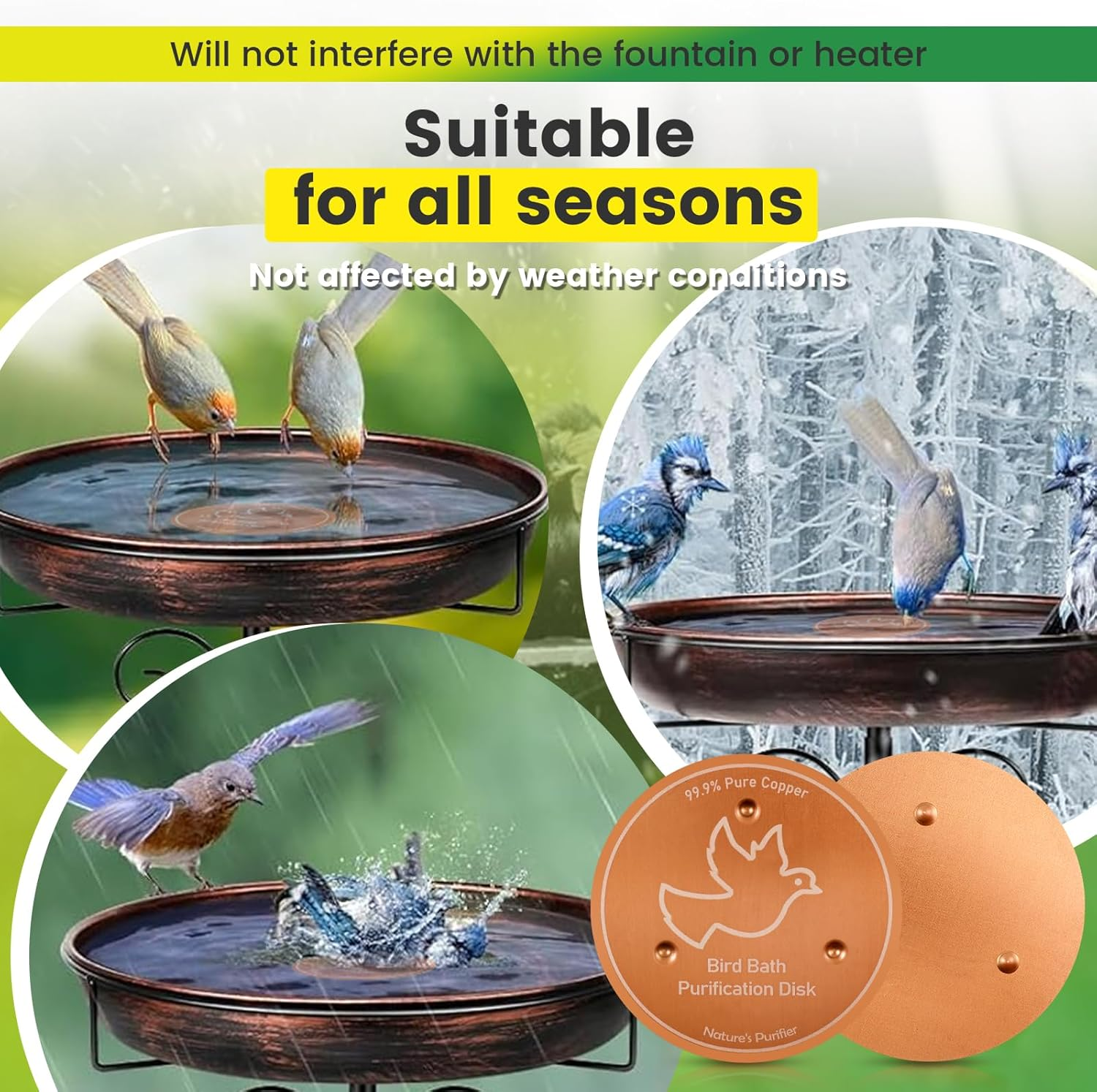 2Pcs Delicate Bird Bath Copper Disk, Universal Practical Bird Bath Purification Disk for Outdoor Birdbath Bowl Garden Fountain (Style2) image number 3