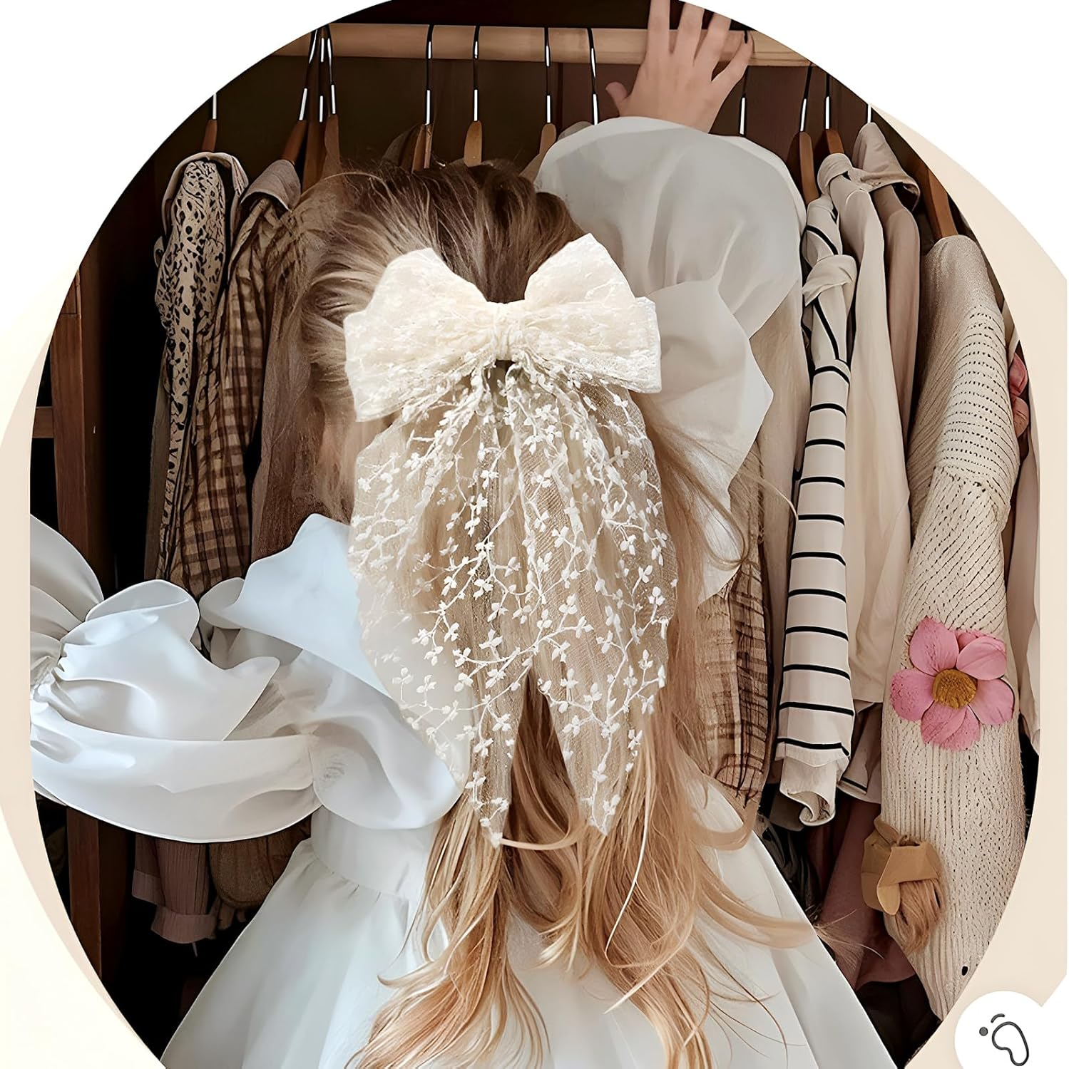 Ypkia Pack of 2 Lace Hair Bow White with Long Tail Hair Clips Women'S French Hair Clip Bow Hair Accessories for Women Girls