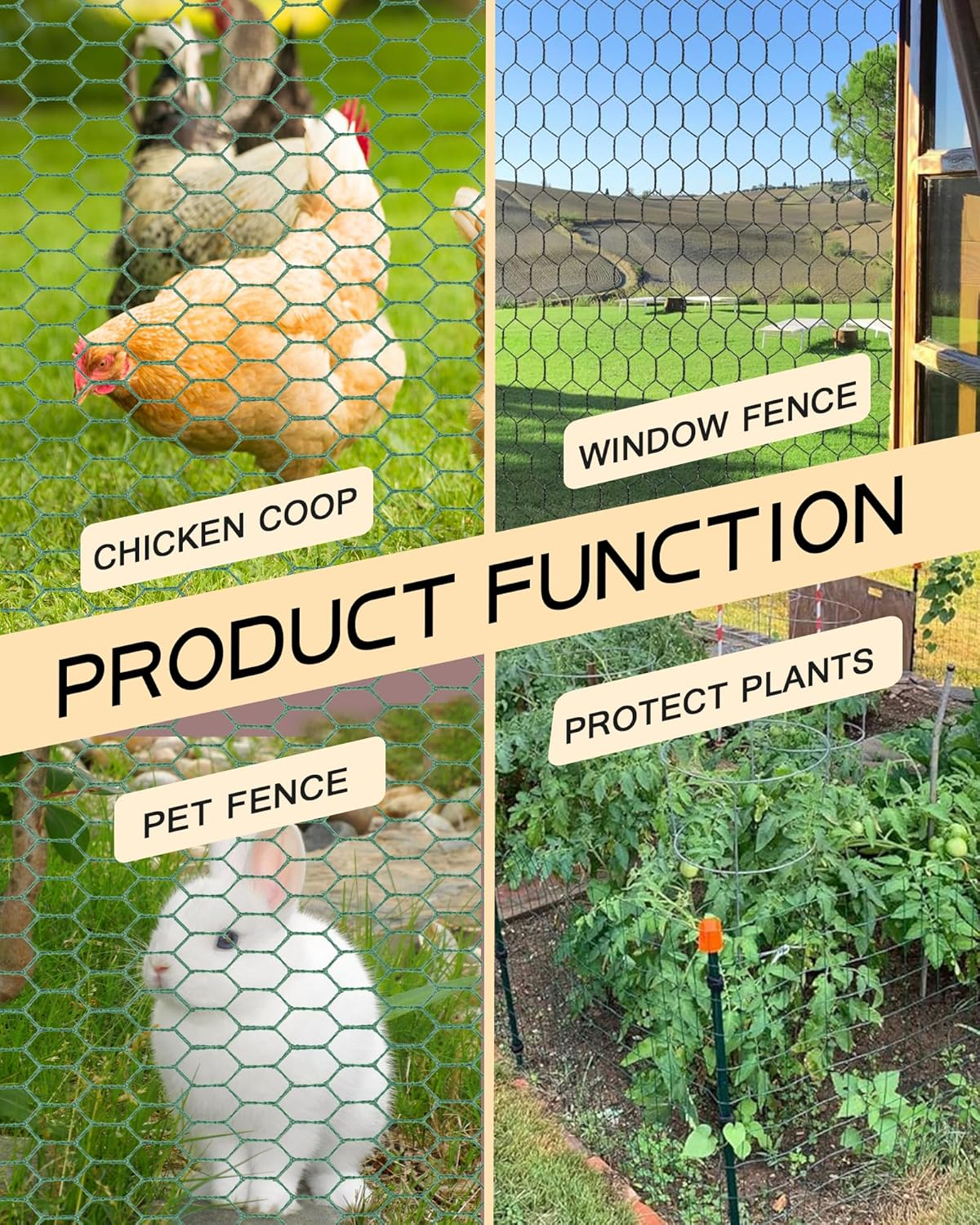 Chicken Wire 15.7In X 236In with a Pair of Gloves，1 Wire Cutter，50 Pcs Cable Zip Ties, Floral Chicken Wire Mesh 0.8In Hexagonal Galvanized PVC Coated Garden Netting Fence for Craft Poultry Garden image number 1