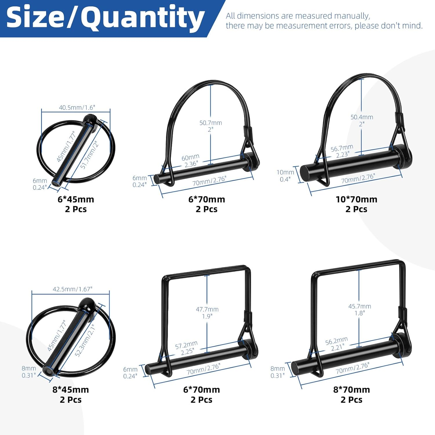 Glarks 9Pcs 4.5/6/8/10/11Mm Lynch Pins and Square & Arch Shapes Wire Lock Pins Set, 3 Styles Hitch PTO Pins, Towing PTO Shaft Hitch Pins, Wire Lock Trailers Pins for Mechanics, Cars image number 3