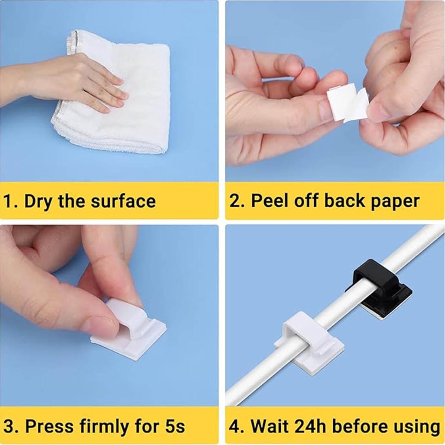 Yeanifeana 100Pcs Adhesive Cable Clips, Strong Sticky Cord Organizers for Desk/Wall/Wires, Includes 50 White & 50 Black Wire Holders for Office Home Car Workshop, Cable Management Clips image number 6