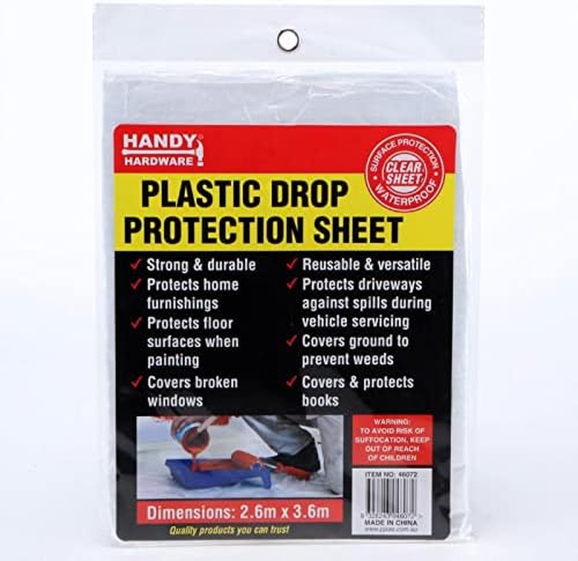 [4PCE] Handy Hardware Clear Plastic Drop Protection Sheet -Ideal for Painting, Renovations, and DIY Projects - 2.6M X 3.6M