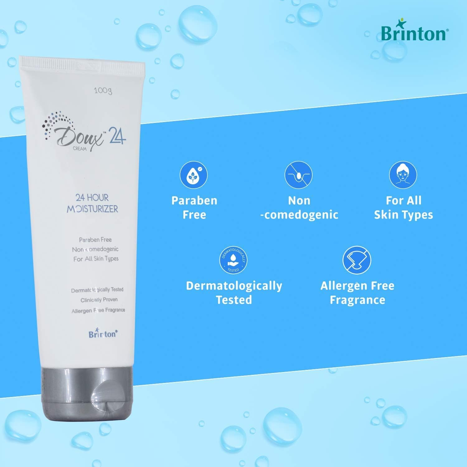 Brinton Doux 24 Hour Moisturizer Cream Face, Moisturizer, for Women, Ladies, Men, Man, 100 G, Blue image number 1