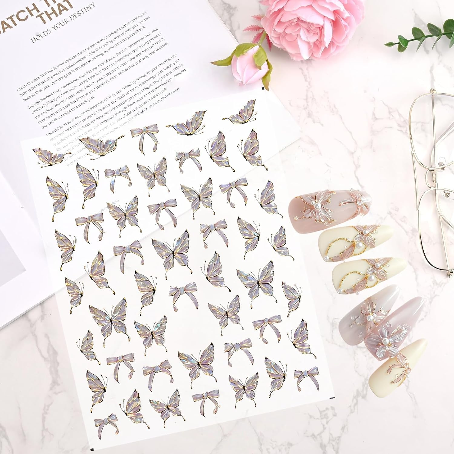 Jeyzuroa Nail Stickers for Nail Art, 5D Embossed Angel Nail Stickers Decals, Jelly Butterfly Manicure Accessories for Women Girls DIY Nail Art Decorations Supplies image number 1