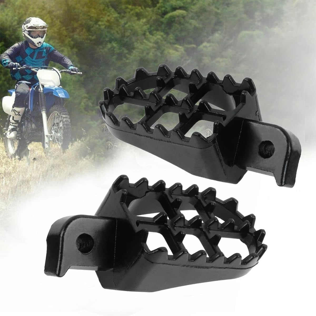 AIMALL Front Foot Pegs for Yamaha PW50 PW80 TW200 &ndash; 1 Pair Off-Road Vehicle Pedal Replacement with Mounting Screws and Spring Hooks, Anti-Slip Hollowed Design, Black image number 1