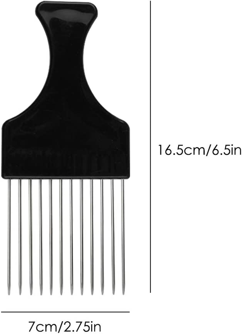 6 Packs Afro Comb Metal Pick Comb, Sourceton Afro Braid Pick Hairdressing Detangle Wig Braid Hair Styling Comb Styling Tool- Black image number 5