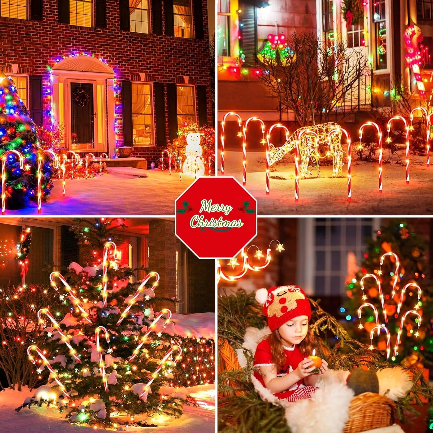 YUTONG 12 Pack Christmas Decorations Outdoor Solar Candy Cane Lights, Upgraded Solar Pathway Markers Lights with Star,8Modes Outdoor Christmas Decorations for Walkway, Garden, Lawn, Yard (12) image number 3