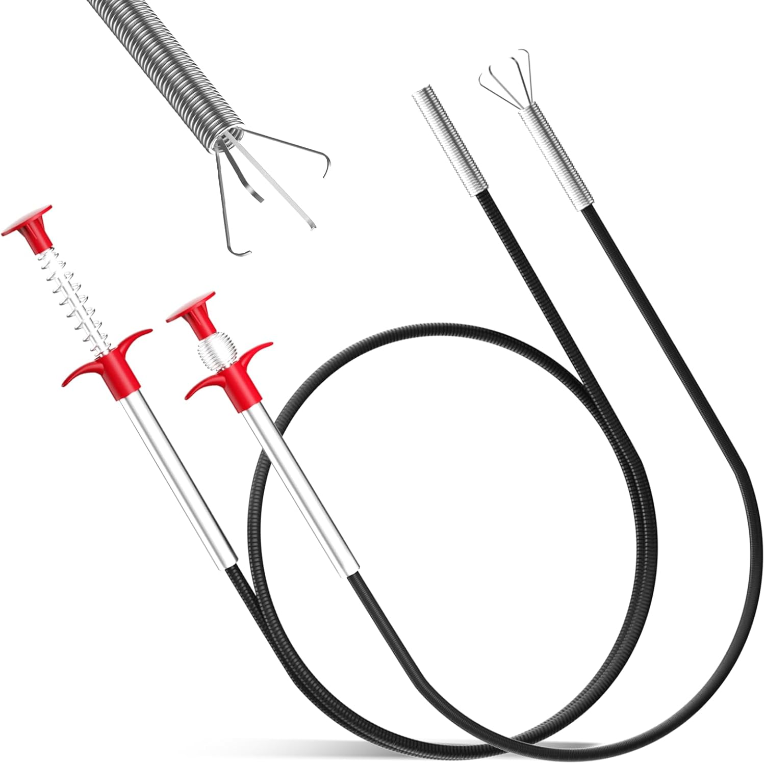 Pack of 2 Claw Grippers 160 Cm / 60 Cm, Flexible Gripper Claw Gripper, Pipe Cleaning Spiral, Drain Cleaner Spiral, Drain Spiral, Telescopic Gripper for Kitchen, Bathroom and Sewers