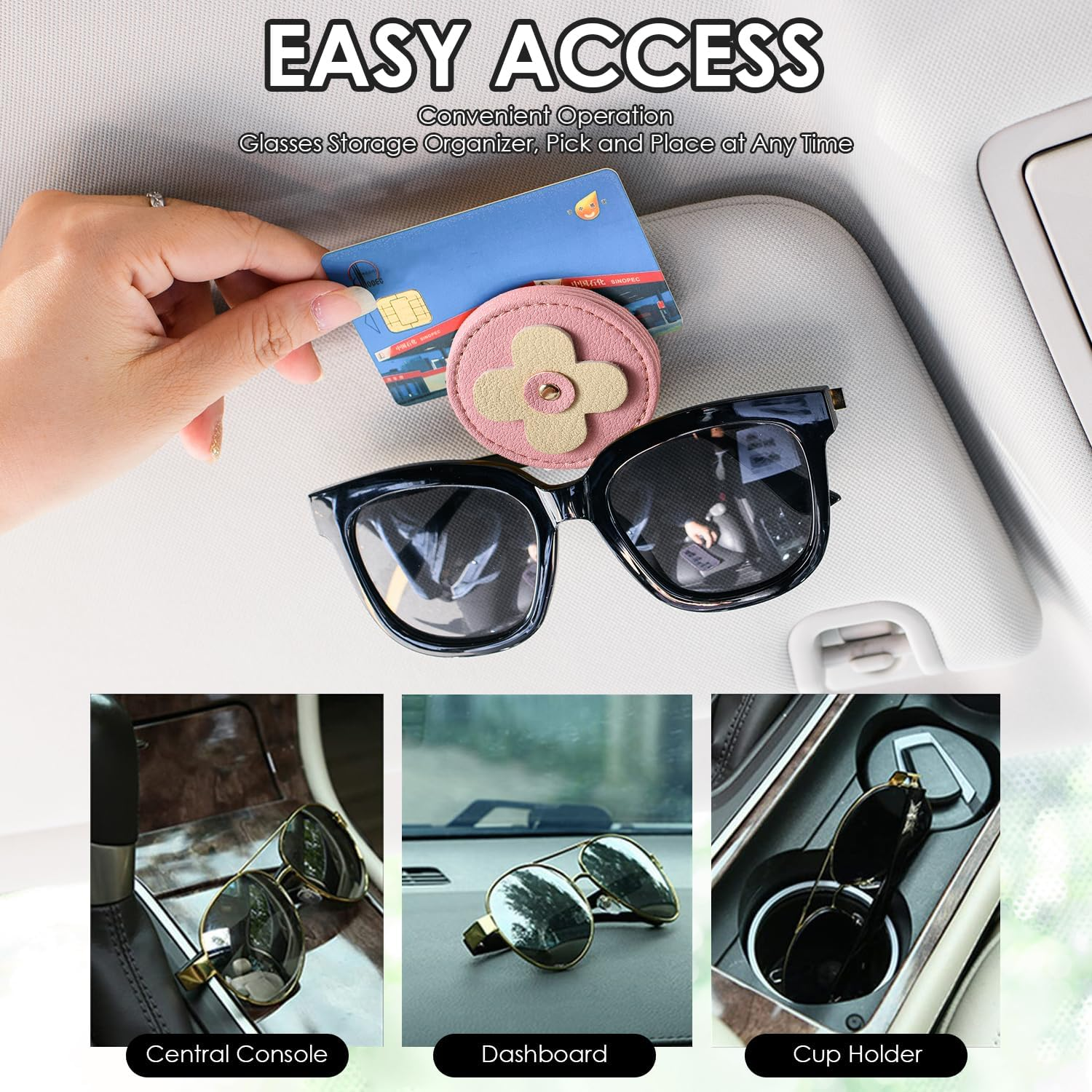 Magnetic Sunglass Holder for Car Visor Clip 2 PCS, Leather Car Glasses Holder, Visor Accessories Eyeglasses Holder Glasses Storage Case (19-Pink) image number 2