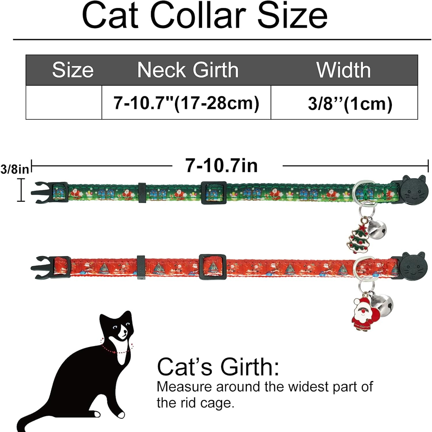 Christmas Cat Collar,2 Pack Breakaway Cat Collar with Bells,Xmas Red and Green - Black,Green,Purple image number 2