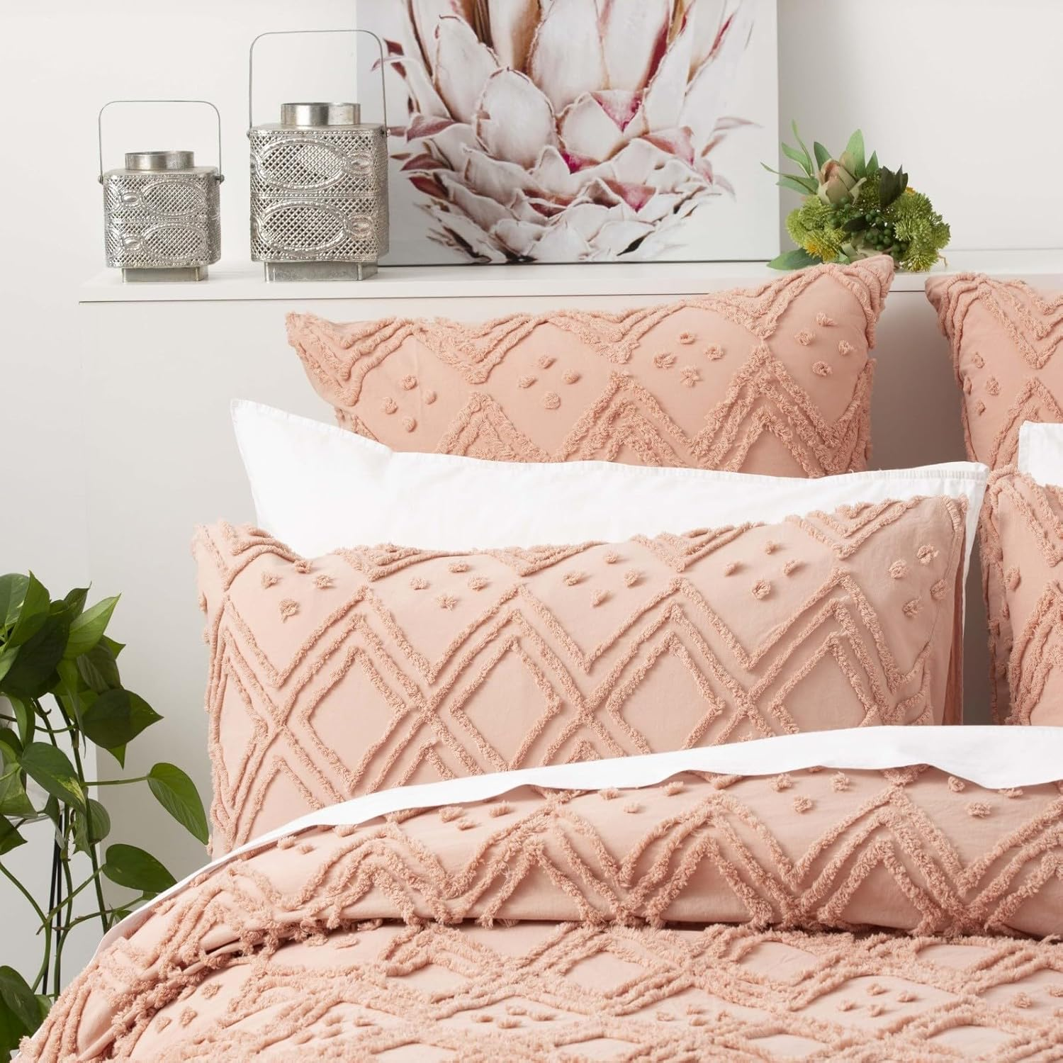 Park Avenue Medallion 100% Cotton Vintage Washed Tufted European Pillowcase, 65 Cm X 65 Cm Size, Blush image number 2